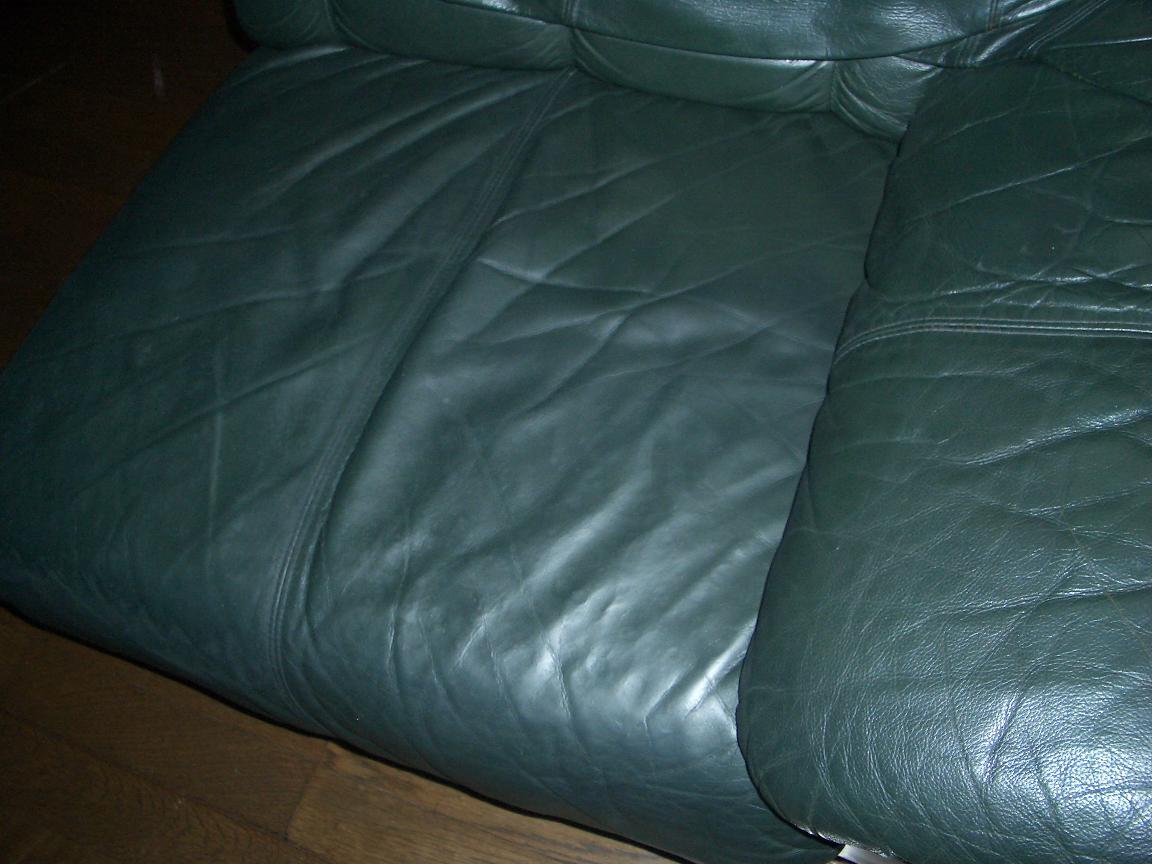 皮のソファ座面の修理例 施工後